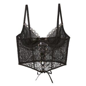 Fleur Du Mal, Eyelet Embroidery Lace-Up Bustier, Black